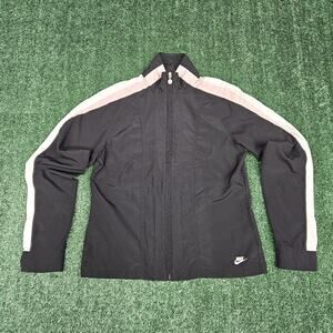 Nike Womens Active Sportswear Jacket Medium Headphone Pocket Black Pink Stripes